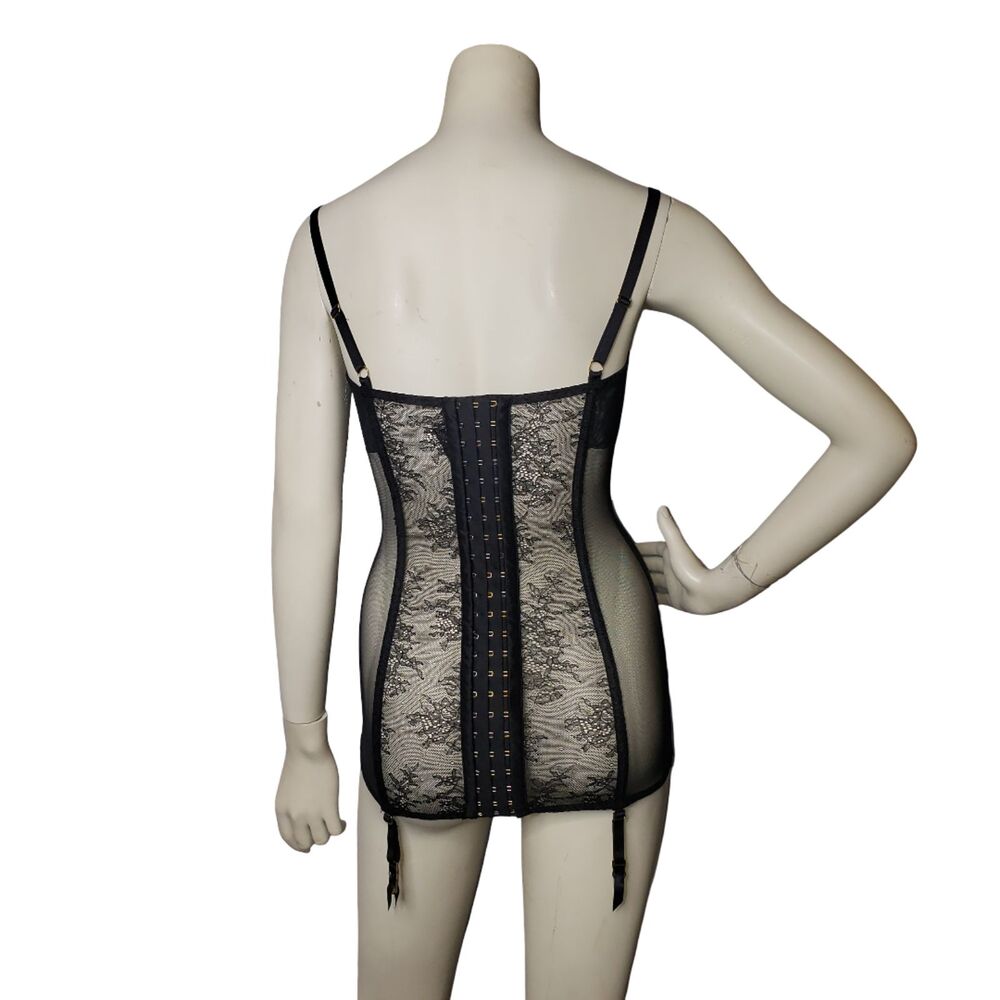 Victorias Secret Black Lace and Mesh Longline Corset Nightie Womens Size 36D - Picture 9 of 10